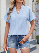 Eyelet Notched Short Sleeve Top OutfitFlow
